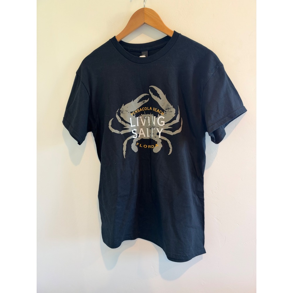 Gildan Pensacola Beach Florida Living Salty Crab Graphic Tee Shirt Black Mens M